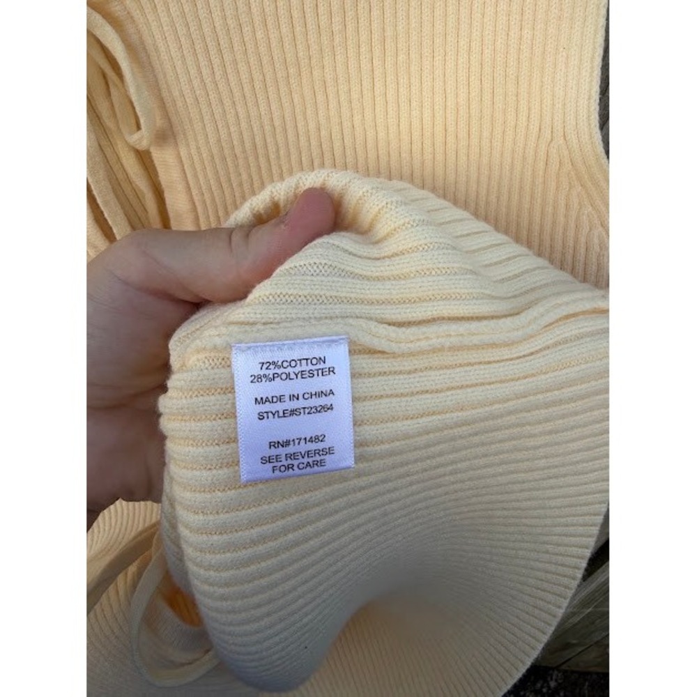 Coquette Balletcore Sincerely Jules Sweater Vest XL Yellow Tie Front Ribbed Knit - Picture 3 of 7